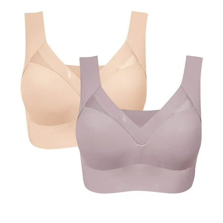 Clearance! SNOWSONG Bras for Women  2PCS Womens Seamless Ice Silk Bra Gathered Beautiful Back Bra Thin without Steel-ring Sport Underwear  Wireless Bra  Push up Bras 2pc Green XL