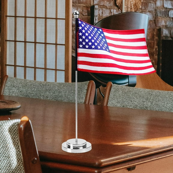 TABLZONE Tabletop Flag Base Round Silver Iron Display Flags 1Pack