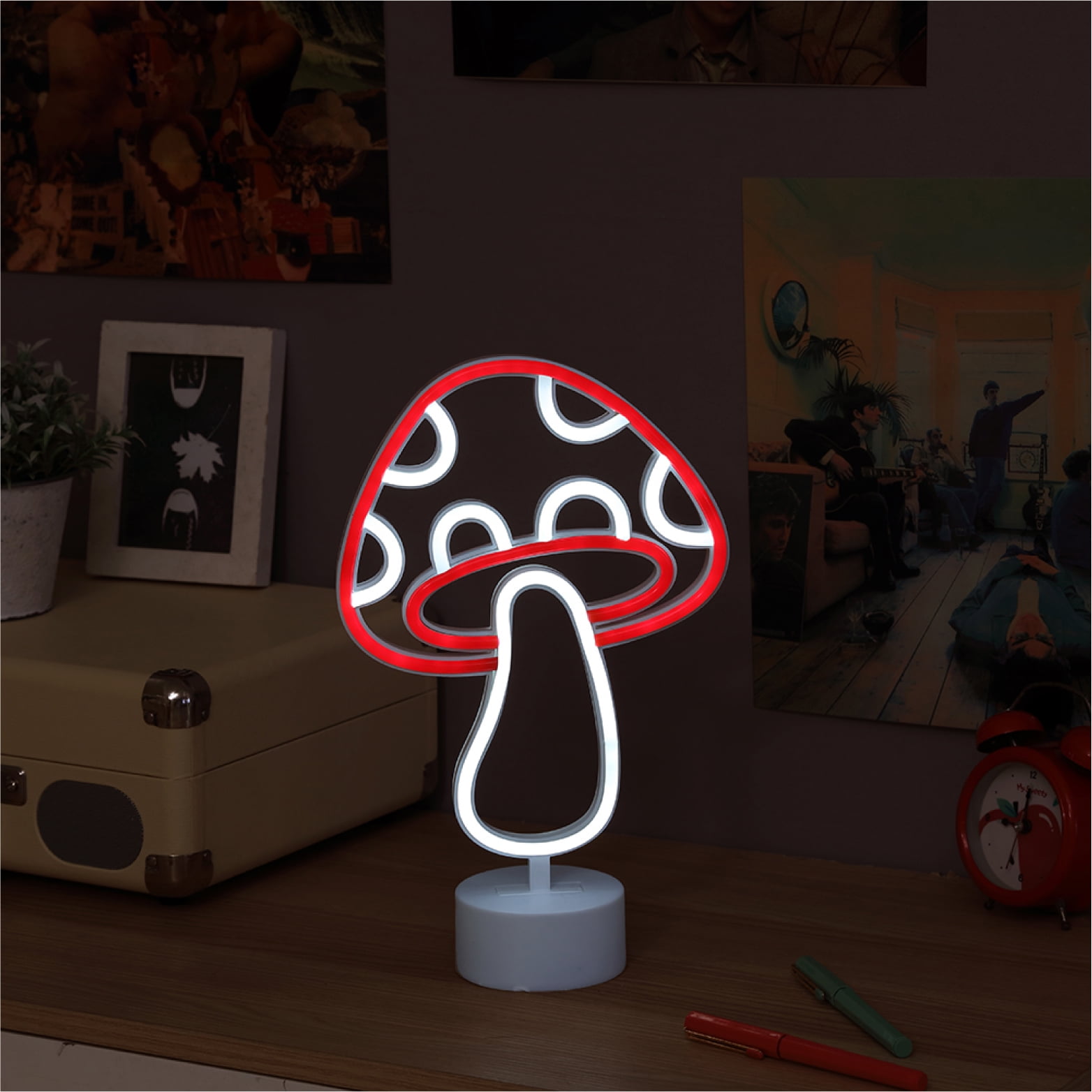 Urban Shop 12.25" Mushroom LED Neon Table Light, Red and White