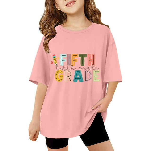 Girls Tops Tees & Shirts Casual Short Sleeve Round Neck Graphic Print Tee for Everyday Use School Outdoor Spring Summer Fall Activities