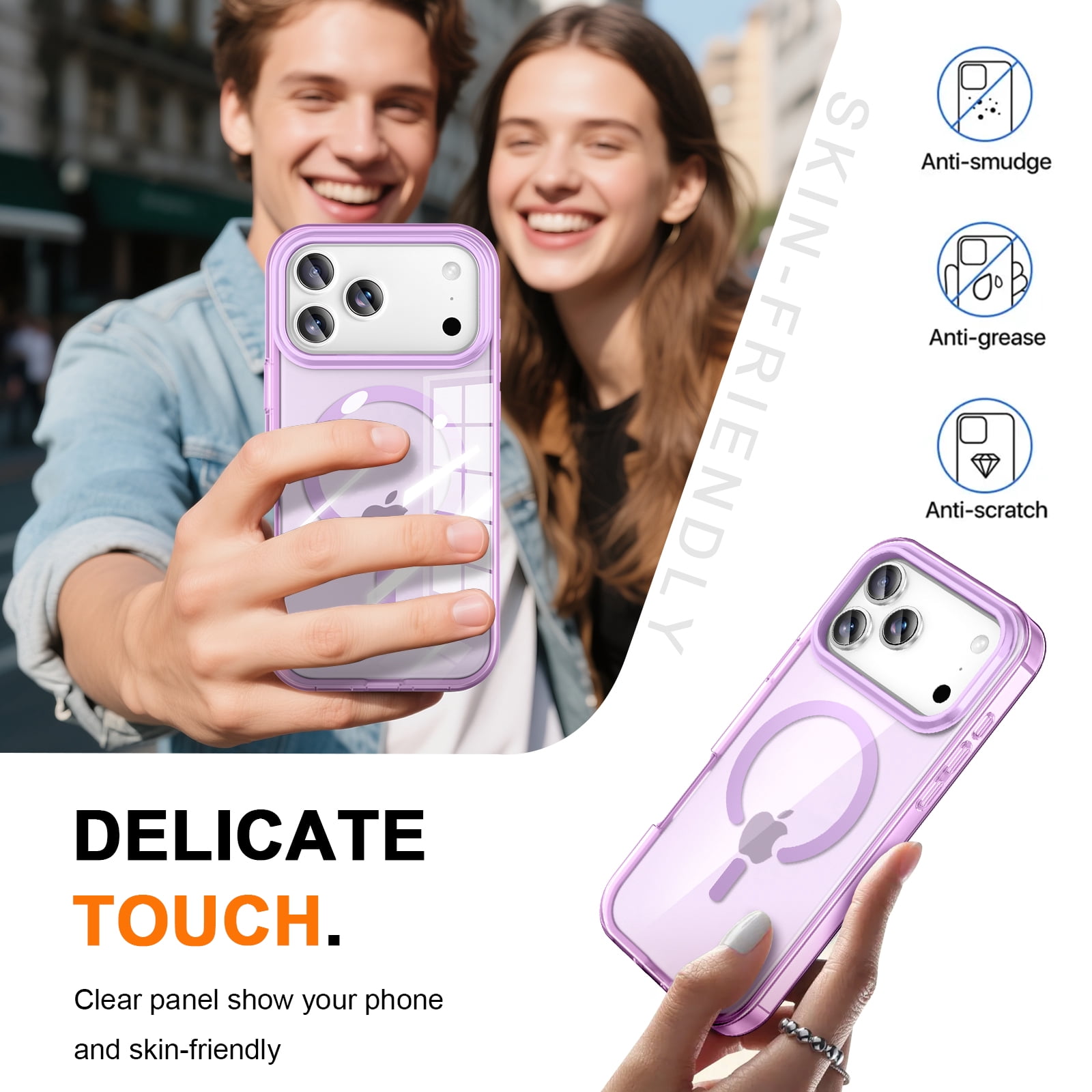 JETeacka Magnetic for iPhone 17 Pro Max Case 6.9" Full-Body Phone Case Built-in Screen Protector Compatible with Mag-Safe Drop Proof, Clear Purple