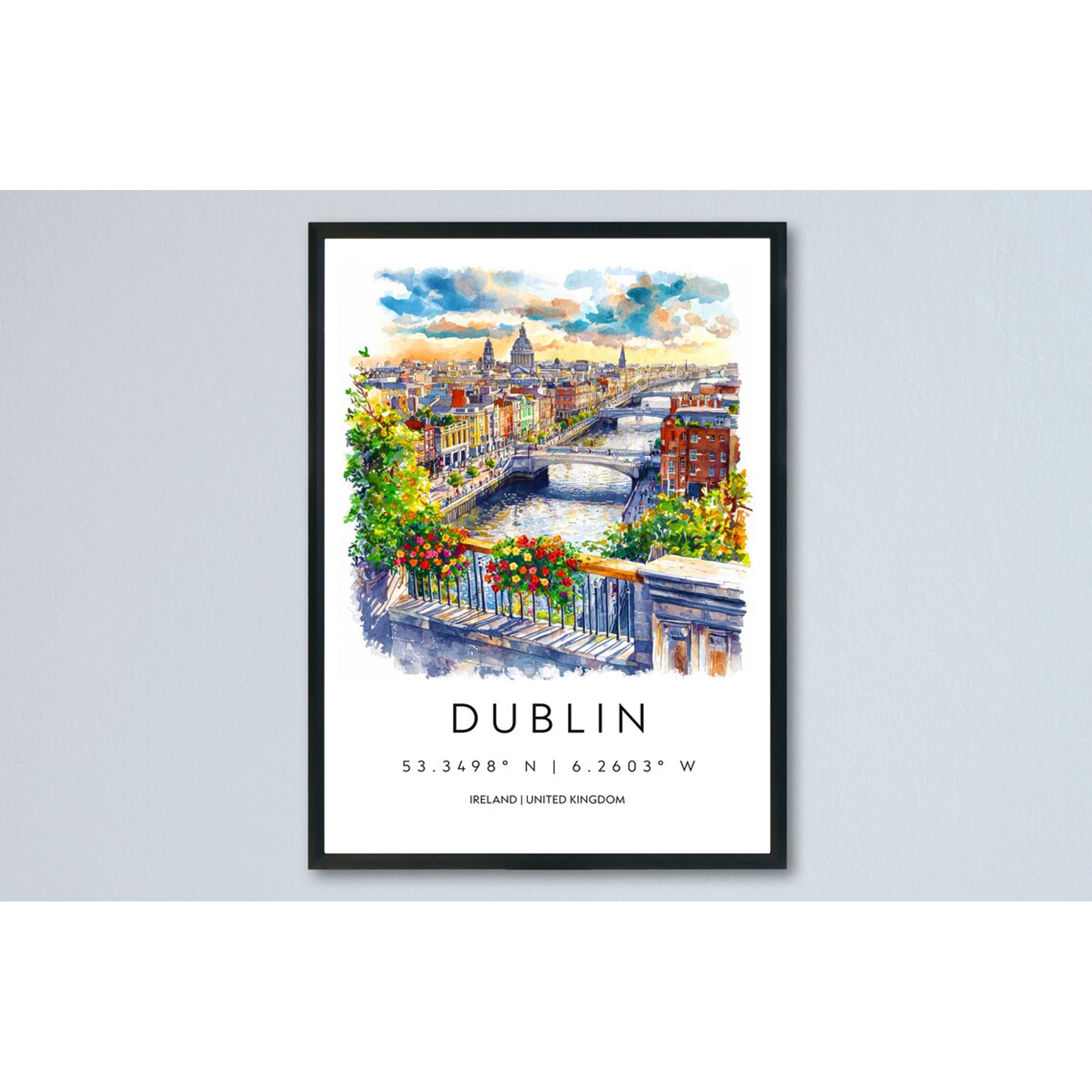 Dublin Poster Dublin Travel Print Dublin Wall Art Dublin Cityscape Painting Dublin Souvenir Ireland Decor, Poster Only