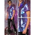 thumbnail image 5 of Unique Bargains Men's Holographic Shirt Button Down Party Shiny Metallic Shirt M Purple, 5 of 6