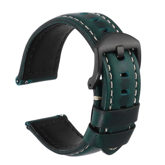 Uxcell Watch Band 22mm Width Vintage Oil Wax Leather Quick Release Watch Strap Wristband Replacement Bands with Buckle Pin for Men Women Gifts, Black-Blue
