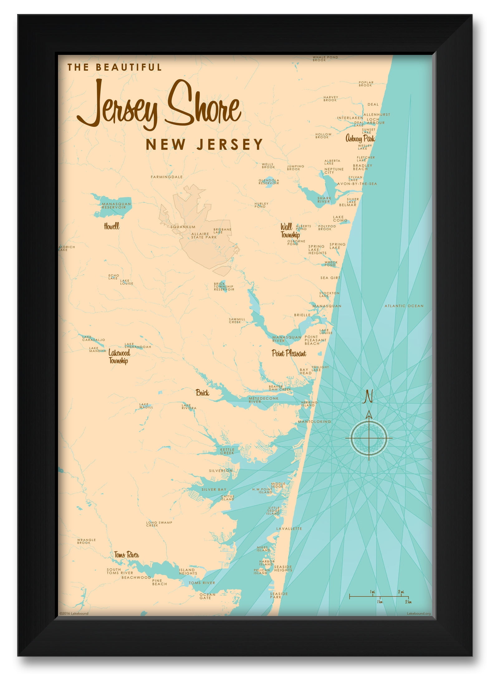 Jersey shore new jersey map framed art print by lakebound print size