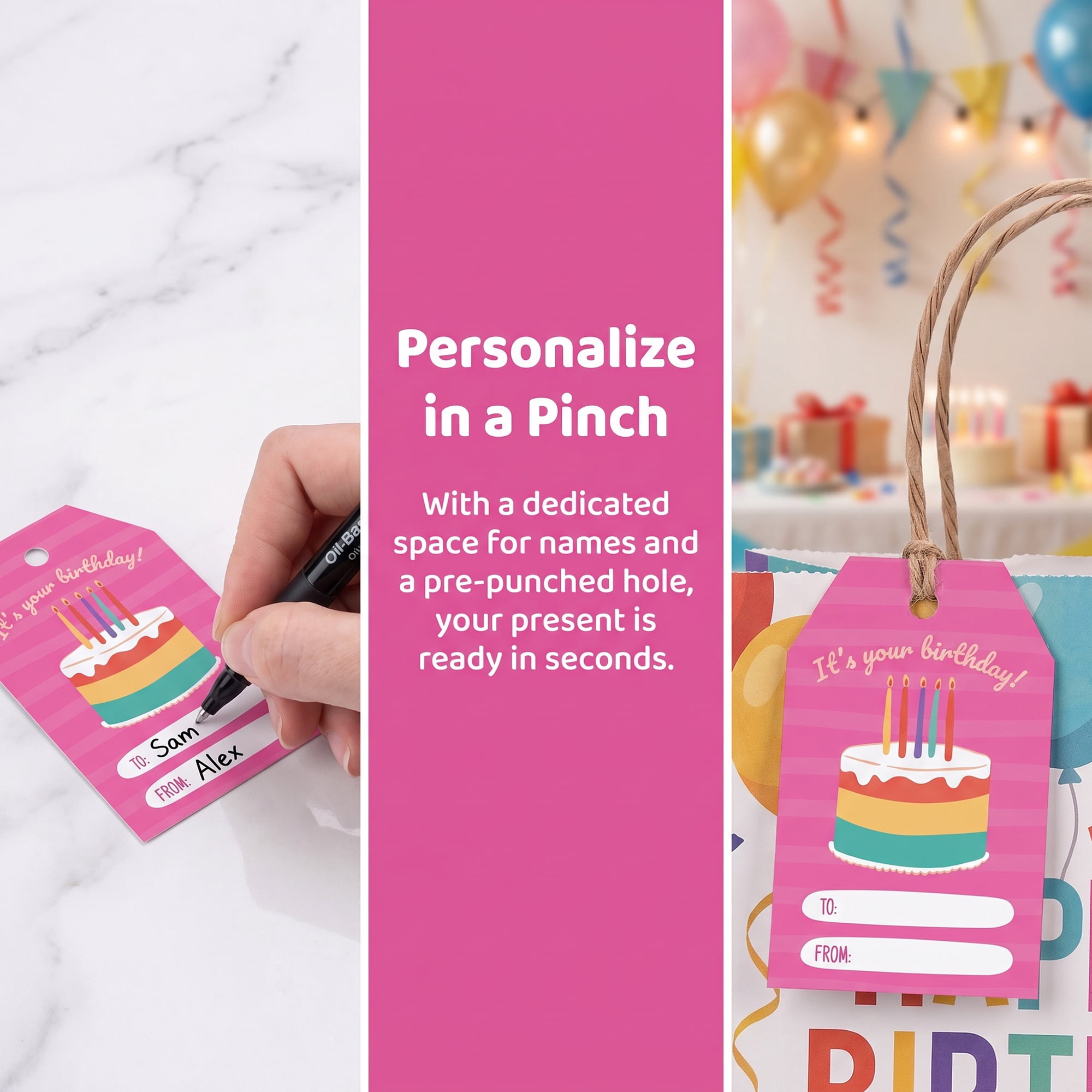 Unique Bargains 100Pcs Elegant Birthday Gift Tags with Twine Rainbow Cake 2" x 3.1"