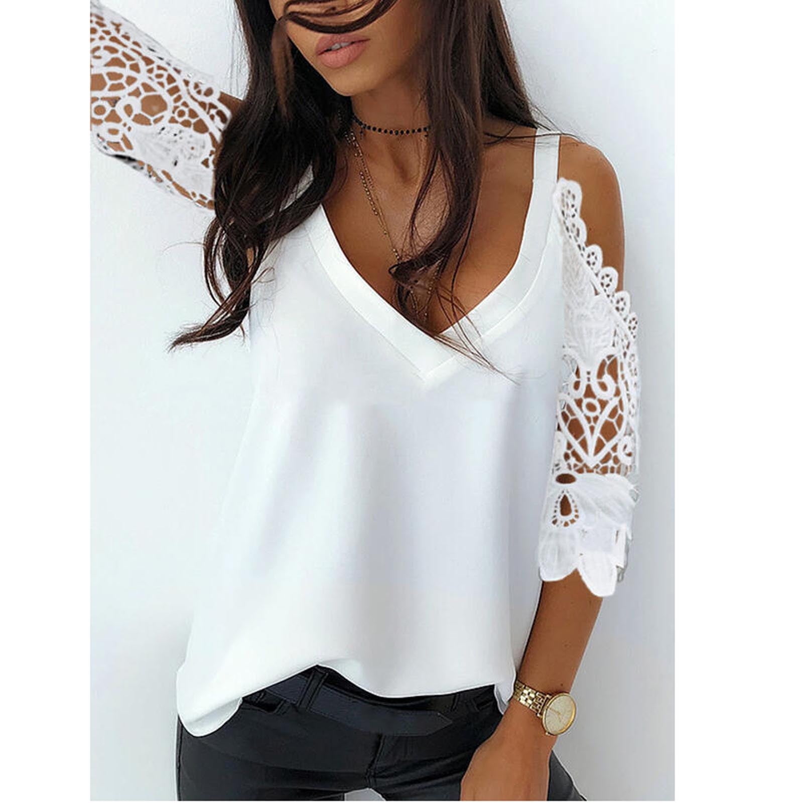 LoyisViDion Womans Shirts Clearance Fashion Short Sleeve Solid Blouse ...