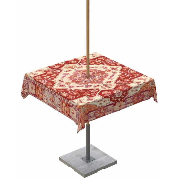 Outdoor Tablecloth with Umbrella Hole for Patio/Picnic/Party/Camping, Burnt Orange Boho Waterproof Table Cloth Square Cover Washable, Ethnic Geometric Southwest 54"x 54"