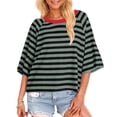 thumbnail image 2 of COMVALUE Tops for Women Striped 2026 Fashion T Shirts for Women Color Block Crewneck Design Loose Basic Tee (Black, XL), 2 of 7