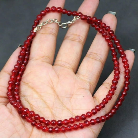 K-KED 20 Inches 4MM Red Jade Single Strand Round Shape Gemstone Beads Necklace AAA