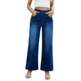 thumbnail image 1 of Pantalones Vaqueros Anchos de Talla Grande para Mujer, Cintura Alta, Adelgazantes, con Múltiples Bolsillos, Rectos, Holgados e Informales. Azul Oscuro XL, 1 of 9