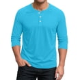 thumbnail image 2 of Mens Solid Color Raglan 3/4 Sleeve Henley Shirts 200g Imitation Cotton Summer Baseball Casual Athletic Tops Blue 2XL, 2 of 5