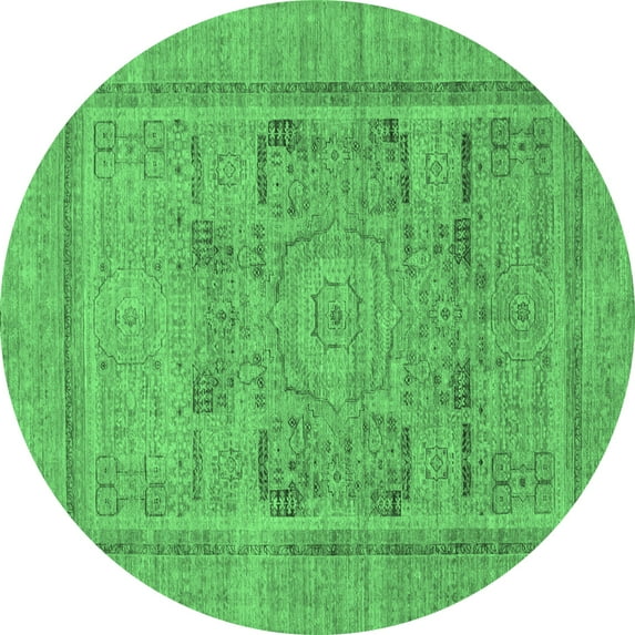 Ahgly Company Indoor Round Abstract Emerald Green Modern Area Rugs, 8' Round