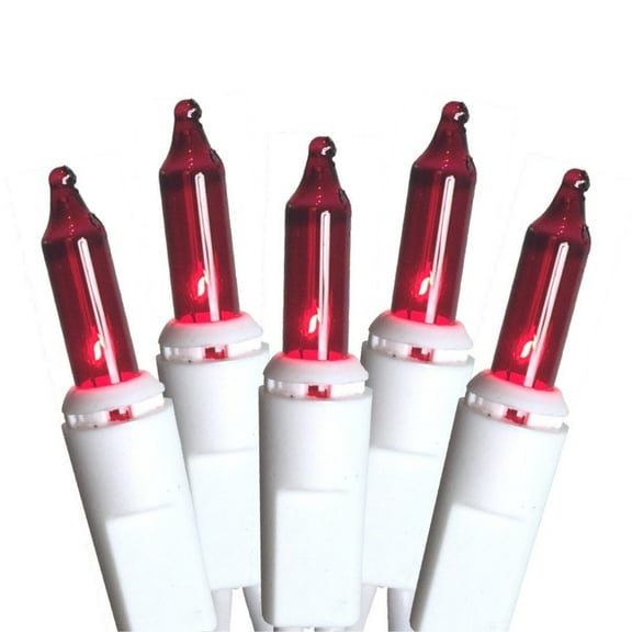 50-Count Red Everglow Steady Mini Christmas Light Set, 9 ft White Wire