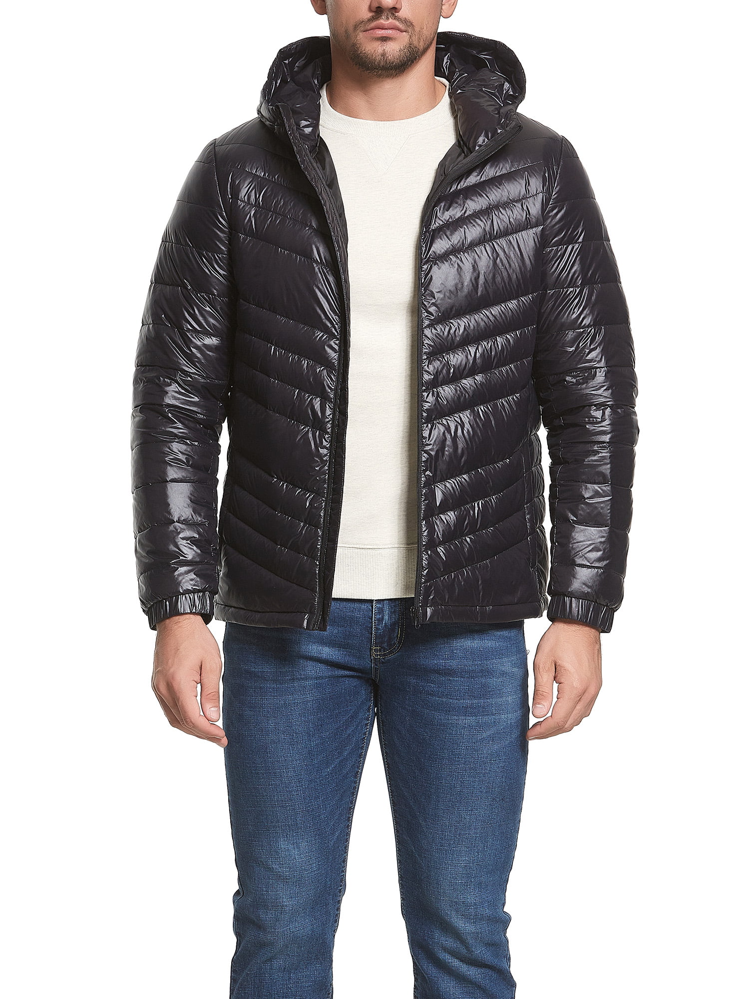 Oberora-Men Lightweight Packable Long Hooded Down Puffer Coats Jacket Outwear 