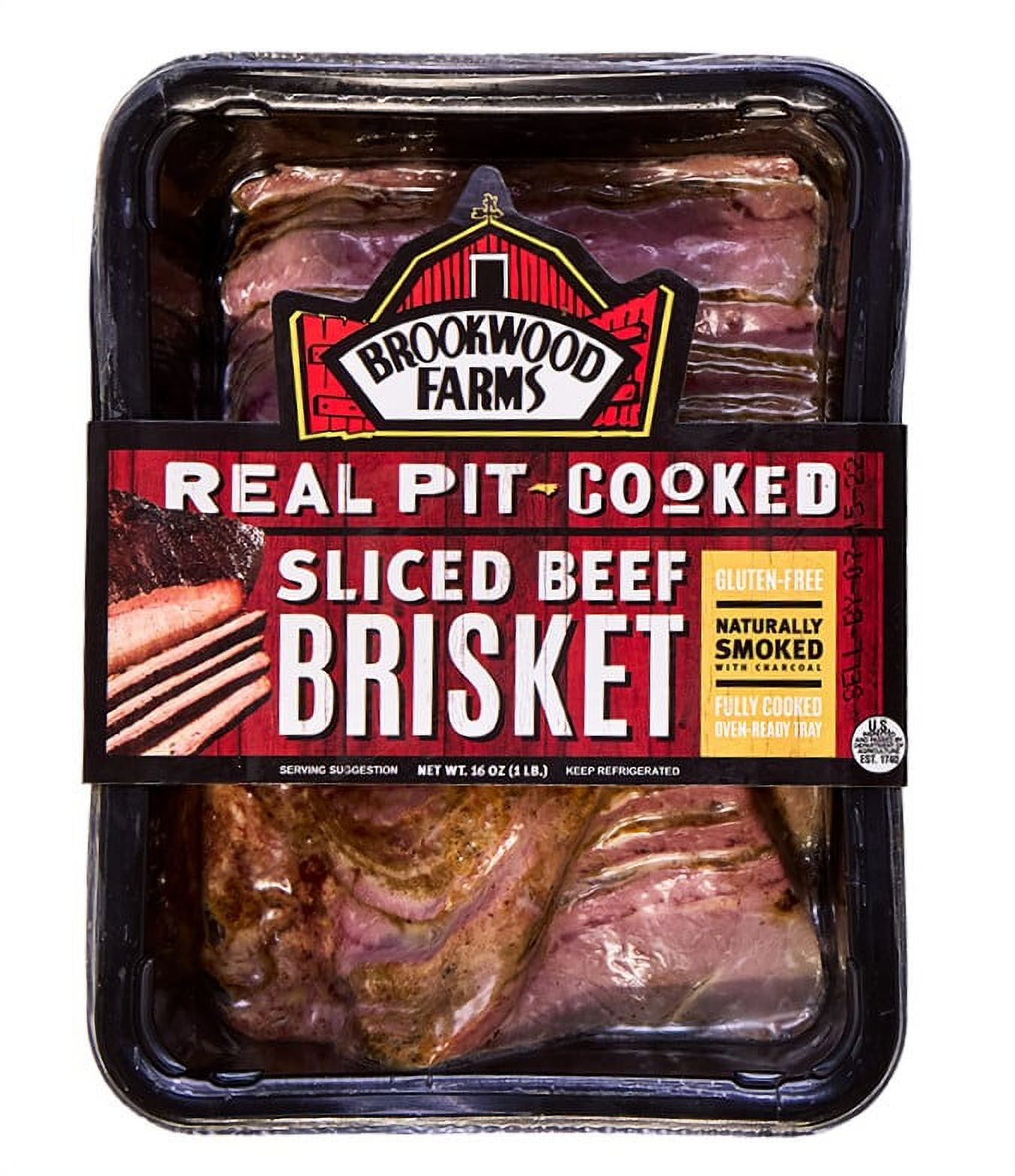 (3 pack) Brookwood Farms, Smoked & Sliced, Beef Brisket, Packaged Meal, 16 oz. (Fresh)