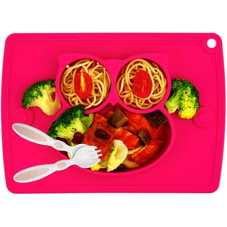 

Silicone Divided Toddler Plates - Portable Non Slip Suction Plates for Children Babies and Kids BPA Free FDA Approved Baby Dinner Plate with Spoon Fork