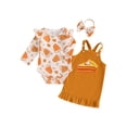thumbnail image 1 of SUNSIOM Baby Girl Halloween Outfit Flying Sleeve Romper with Ghost Pattern Ruffled Overall Dress and Bow Headband 3 Pcs Set, 1 of 6