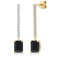 Gem Stone King 14K Yellow Gold Black Onyx and Lab Grown Diamond Dangle Earrings for Women | 3.63 Cttw | Gemstone December Birthstone | Octagon 8X6MM