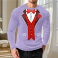 thumbnail image 4 of Classic Tuxedo Red Rose Long Sleeve Shirt Funny Party Costume Shirt Men's Waffle Knit Crew Neck Print Top, 4 of 5