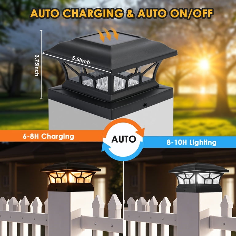 Solar Fence Post Cap Lights 2-Pack, Warm/Cool White photo 2