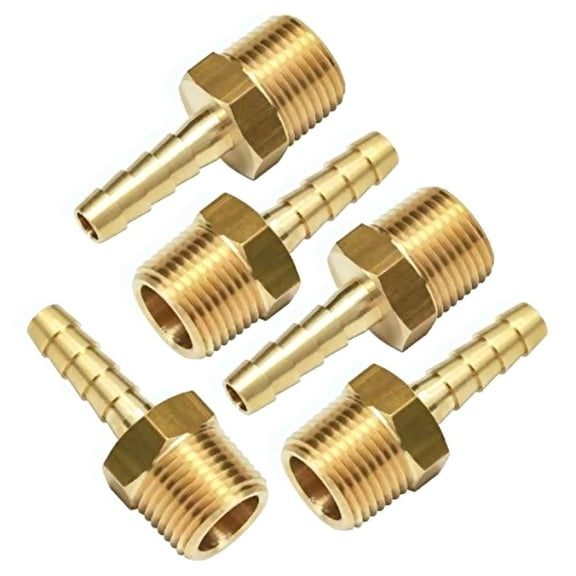 APPLAYERR 1/4” Barb to 3/8” Male NPT Brass Adapter for Hose Pipe Fitting 5 Pack CA360 Material Temperature Coolant Lubricant