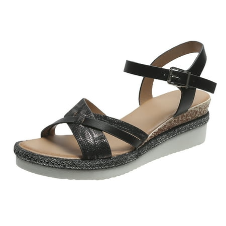 

nsendm Style Sandals Women Rubber Ladies Sandals Wedge Heel Platform Fashion Casual Slip on Flat Sandals for Women Black 10