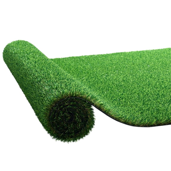 KFFKFF Artificial Grass, 10 x 6.5 ft Synthetic Turf Rug, 1.38 in Pile Height Realistic Lawn Carpet Roll Mat, Easy to Clean with Drainage Holes for Patio, Garden, Balcony, Outdoor and Indoor Use,Green