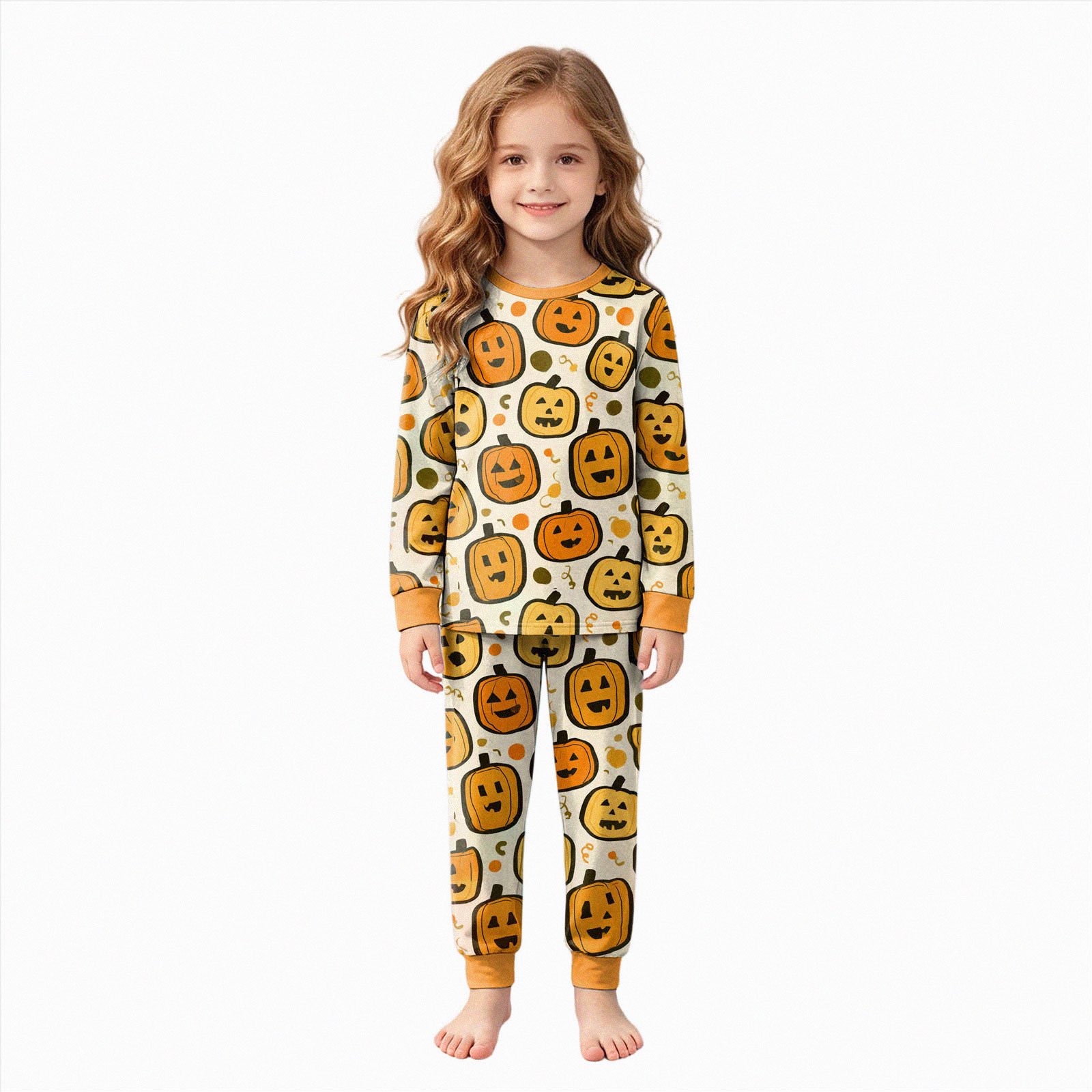 NOLDARES Toddler Girl Halloween Pajamas Pumpkin Print Tops Pants Sleepwear Kids Girls Nightgown Outfits