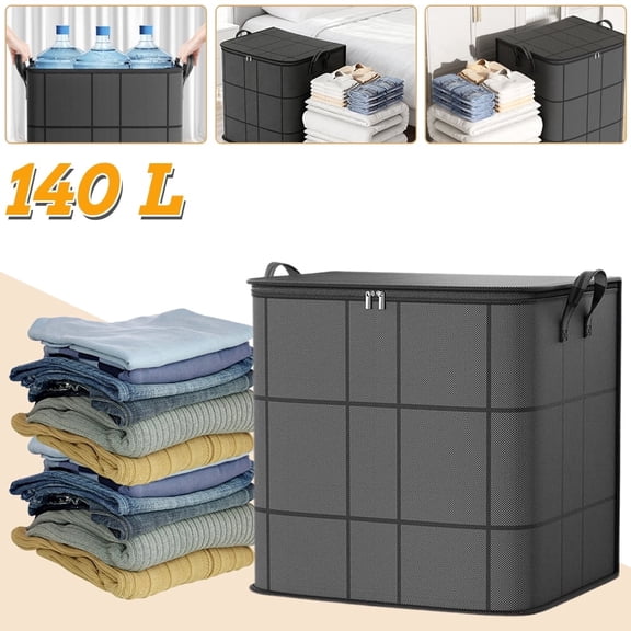 140L Large Storage Bag, Clothes Storage Organizer with Zipper & Reinforced Handles, Foldable Storage Bin for Bedding, Clothing, Toys, Moving