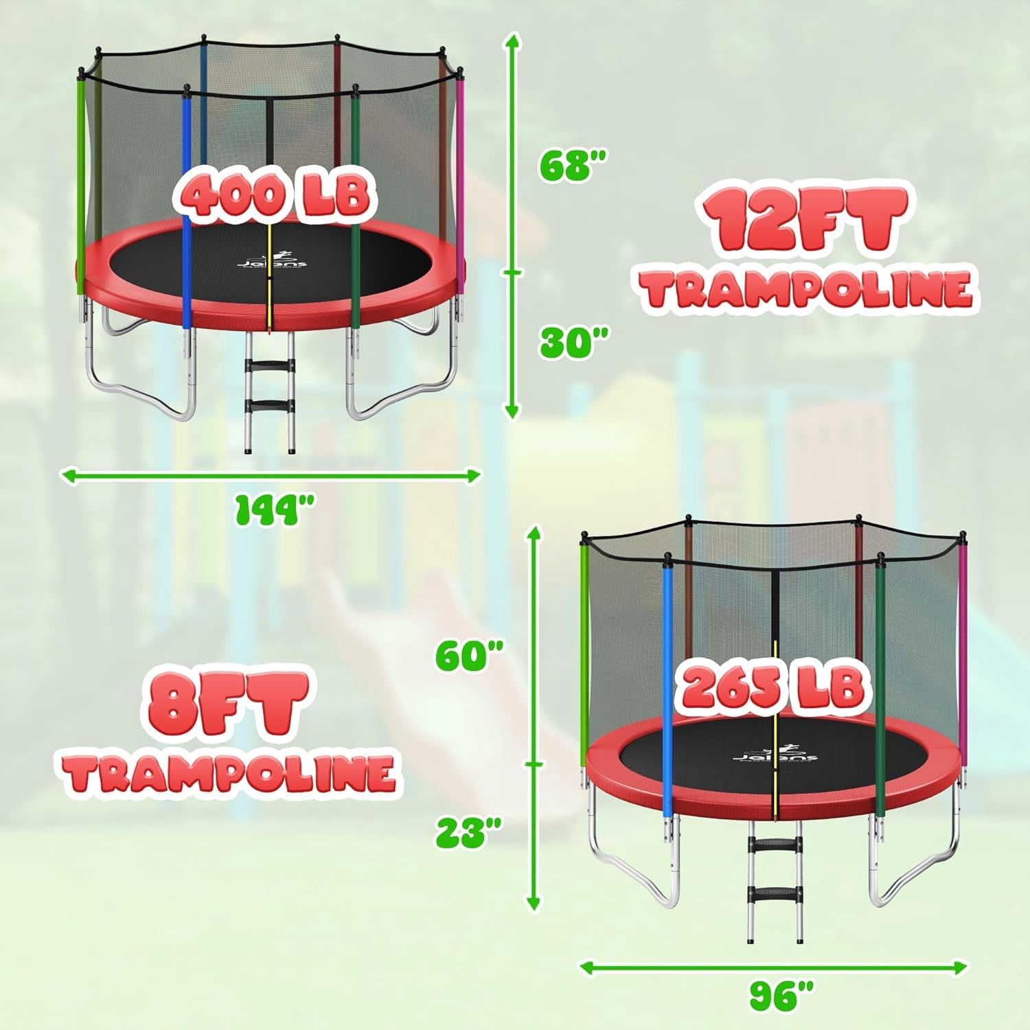 Outdoor Trampolines 8ft 10ft 12ft 14ft 15ft,Exercise Trampolines with Enclosure Net and Ladder,Recreational Anti-Rust Trampolines for Kids and Adults
