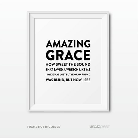 Amazing Grace Hymn, Short Version Bible Verses Religious Wall Art, Modern Black and (Best Version Of Amazing Grace For A Funeral)