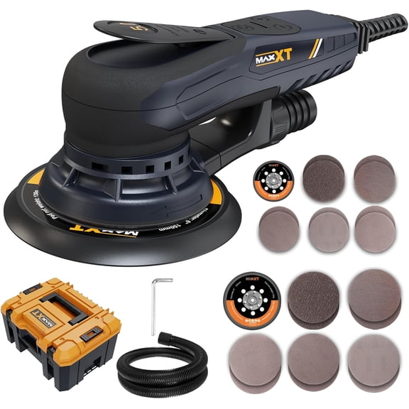 MAXXT Electric 5mm Random Orbital Sander with Tool Case, Variable Speed Palm Sander, Brushless Motor, 5&6 Inch Pads, for Woodworking & Panel Processing