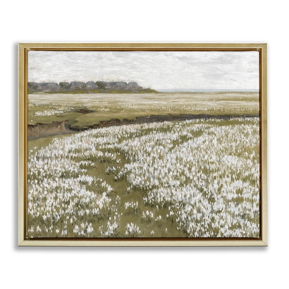 Stupell Industries French Country Flower Meadow Landscape Gold Floating Frame Canvas Art, 31 x 25, by Lettered and Lined