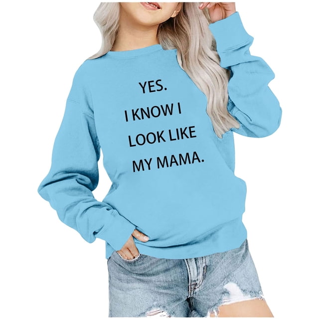 Chandail à Col Rond pour Bébé Fille, Chandail d'Hiver pour Enfants, T-Shirt Imprimé à Manches Longues, T-Shirt Imprimé à Col Rond, Hauts Courts, T-Shirts pour Garçons et Filles, Chandails à Manches Longues pour Filles, Bleu Pâle 11T