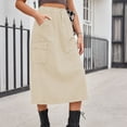 thumbnail image 4 of Mrat Boho Long Skirts Women's Spring Summer Denim Dress Pocket Skirt Casual Mid-Length Skirt Plus Size Skirts S-131 Khaki XL, 4 of 5