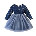 thumbnail image 2 of YWDJ Toddler Girl Party Dresses 6Months-2 Years Round Neck Star Print Velvet Long Sleeve Spliced Mesh Dress Blue 12 Months, 2 of 6