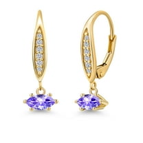 Gem Stone King 10K Yellow Gold Blue Tanzanite and Lab Grown Diamond Earrings for Women | 0.59 Cttw | Gemstone December Birthstone | Marquise 6X3MM