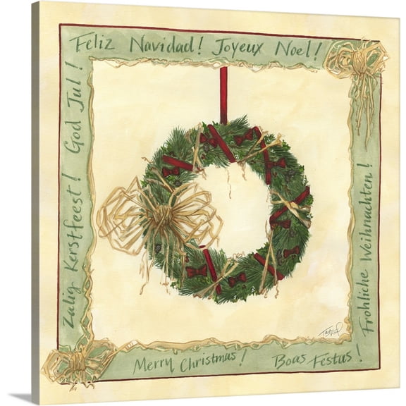 Great BIG Canvas | "Raffia Wreath II" Canvas Wall Art - 16x16