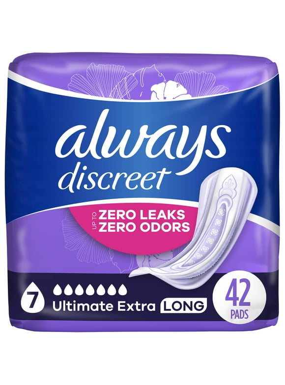 Always Discreet Incontinence Pads, Ultimate Extra Protect Absorbency, Regular Length, 42 CT