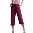 thumbnail image 3 of Hauaitttt Women's Solid Color Drawstring Cropped Linen Pants Casual Capri TrousersTrousers Women Pants Casual Elastic Waist Straight Leg Womens plus Size Pants Casual Work Linen Womens Casual Pants, 3 of 8