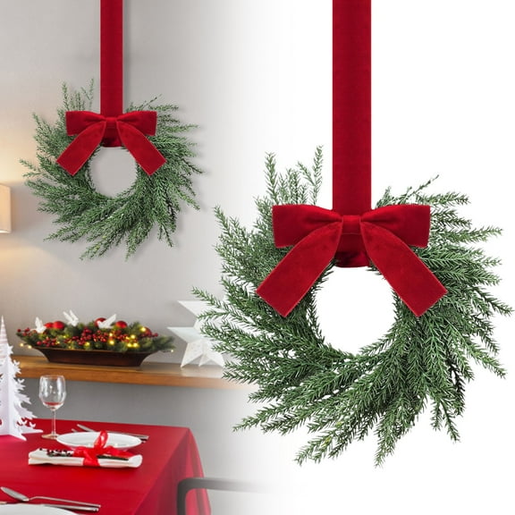 Miommo 4 Pack Christmas Cabinet Wreaths, 12.6 Inch Small Artificial Wreaths with Red Bows for Kitchen, Front Door, Window, Holiday Home Decor