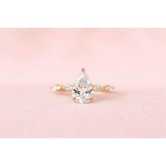SHEKHAWATJEWELS Pear Cut Moissanite Engagement Ring, Minimalist Dainty Ring, Solid Gold Hidden Halo Wedding Ring,Stunning Promise Anniversary Gift Ring