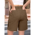 thumbnail image 6 of Women'S Cargo Denim Shorts Knee Length with 6 Pockets Summer Casual Elastic Waist Jorts Camel Color M, 6 of 7