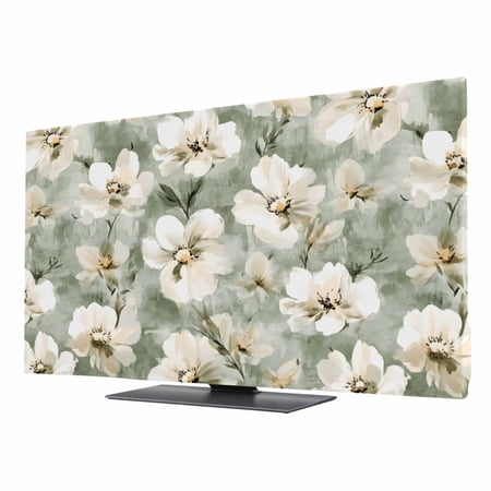 Vintage Magnolia TV Dust Cover 32 Inch, White Blooming Flower Oil Painting Style Computer Monitor Cover Dustproof Stretchable Indoor TV Screen Protector for LED LCD Universal Monitors