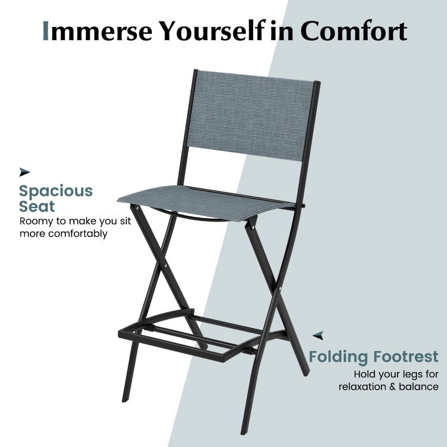 Aimee Lii Outdoor Folding Bar Height Stool Set of 4 with Metal Frame and Footrest, Outdoor Patio Furniture