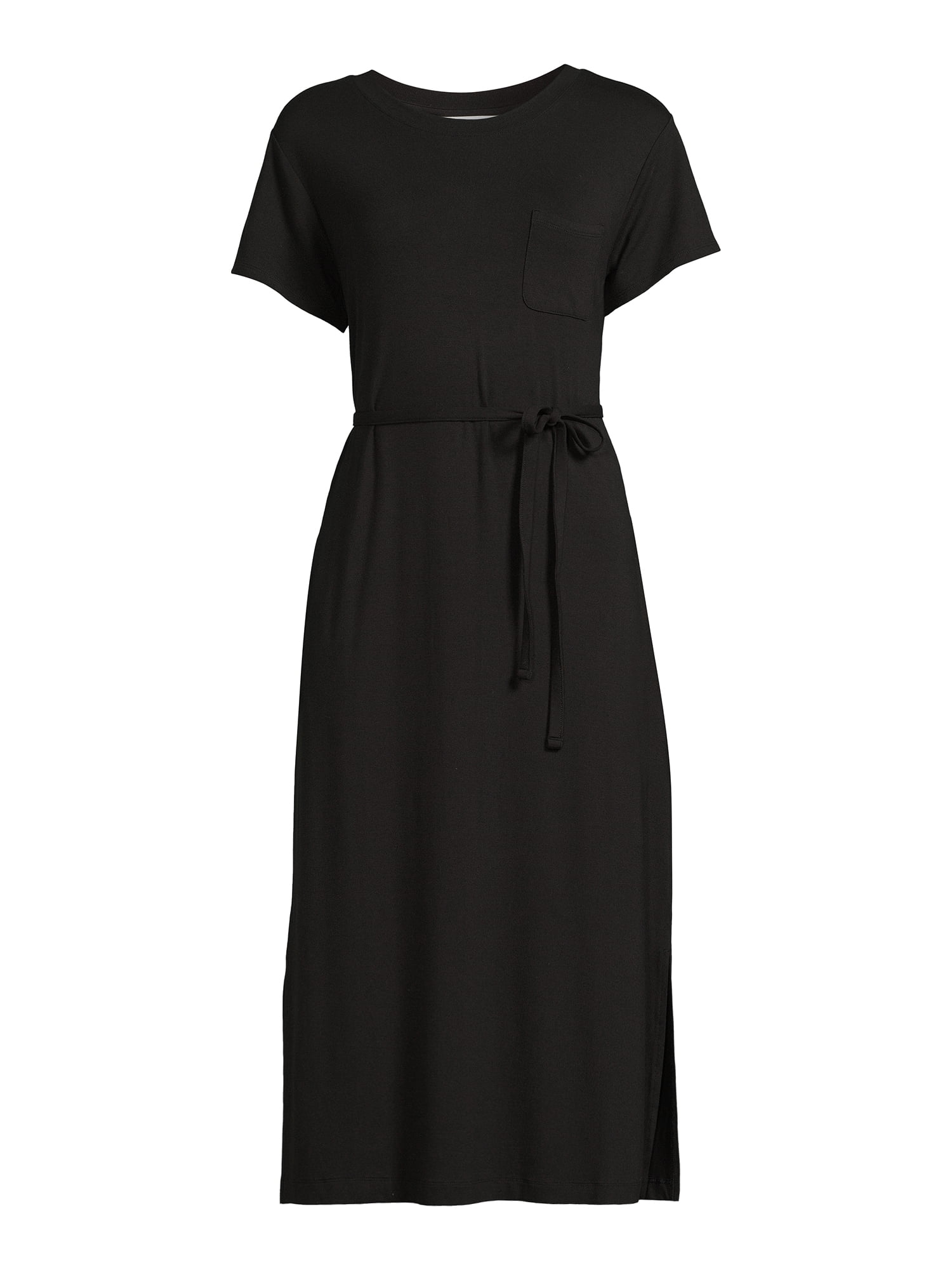 Time and Tru Women's Belted Knit Dress with Side Slits, Sizes XS-XXXL