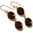 thumbnail image 3 of Red Garnet Oval Shape Gemstone Drop Dangle Earrings for Women, Gold Plated 925 Sterling Silver Modern Fashion Designer Party Jewelry Handmade By Artisans/Length: 4.5 Cm, 3 of 5