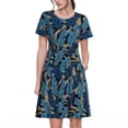thumbnail image 1 of Easygdp Blue Leaves A para Vestido Transpirable de Mujer, Vestido Suelto de Manga Corta con Pliegues y Bolsillos para el Verano, 1 of 6