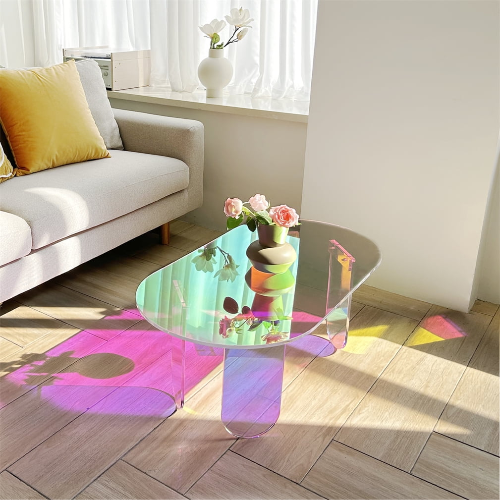 Iridescent Acrylic Coffee Table Sofa Side Table for Living Room Storage Display, 37.4x19.7x14.2 inch